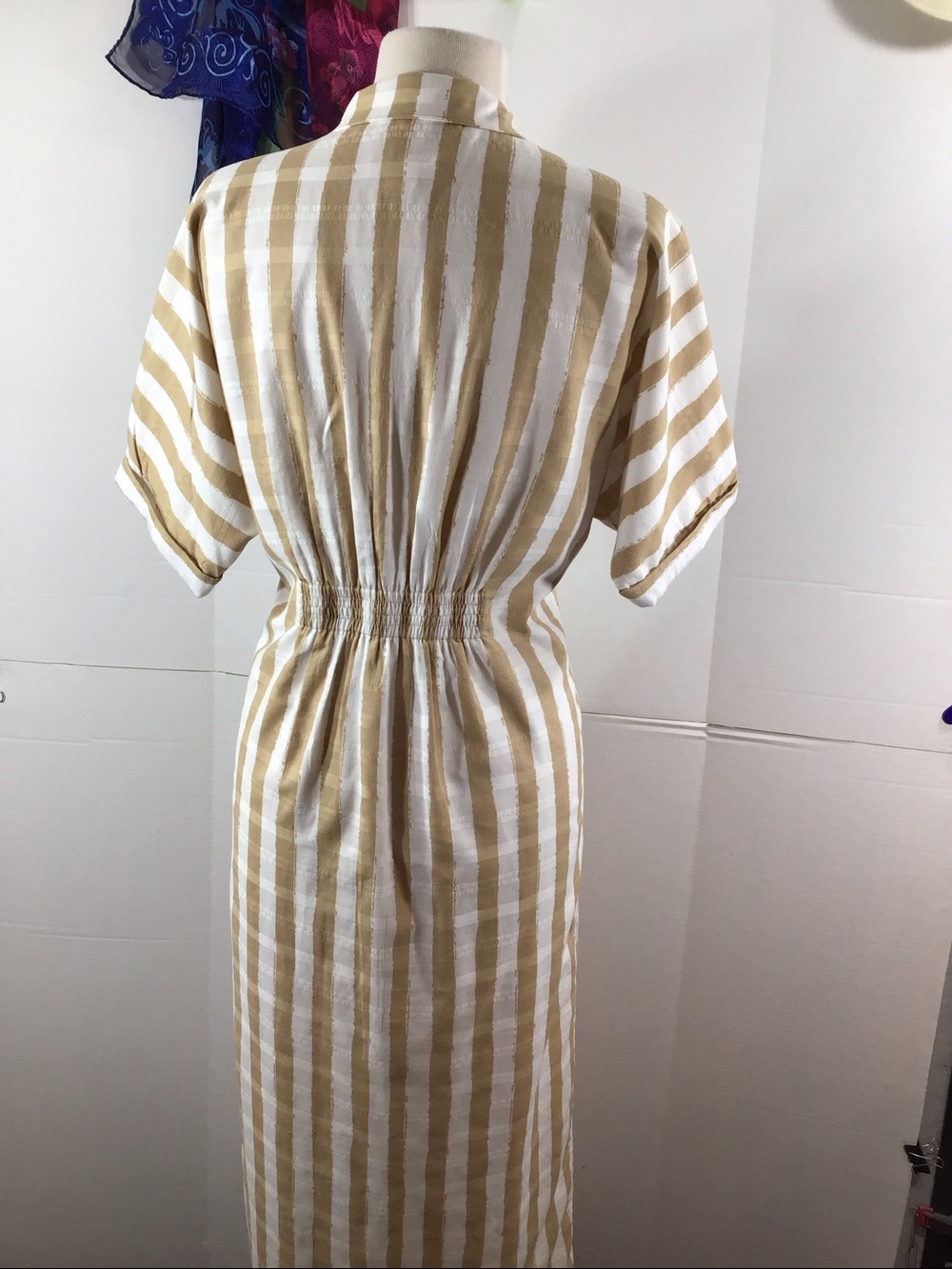 Emily McCarthy Georgia Striped Button-Front Shirt Dress in sand stripe S - Picture 7 of 12